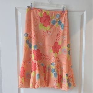 Peach floral mid-length skirt